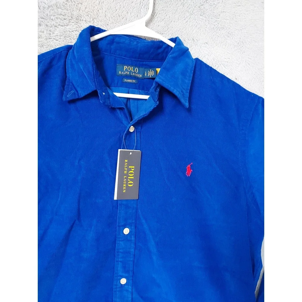 NEW Polo Ralph Lauren Corduroy Shirt Men Large Classic Fit Button Down Blue NWT